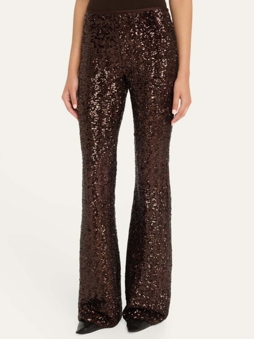 Michael Kors Collection NWT $6,990 Sequin Flare Pant Cocoa Brown Trouser Size 0